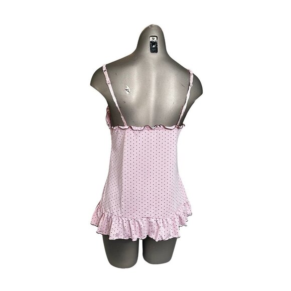 Vintage Y2K 90s Rampage Pink Polka Dot Baby Doll Top Cami - Large - Picture 2 of 4